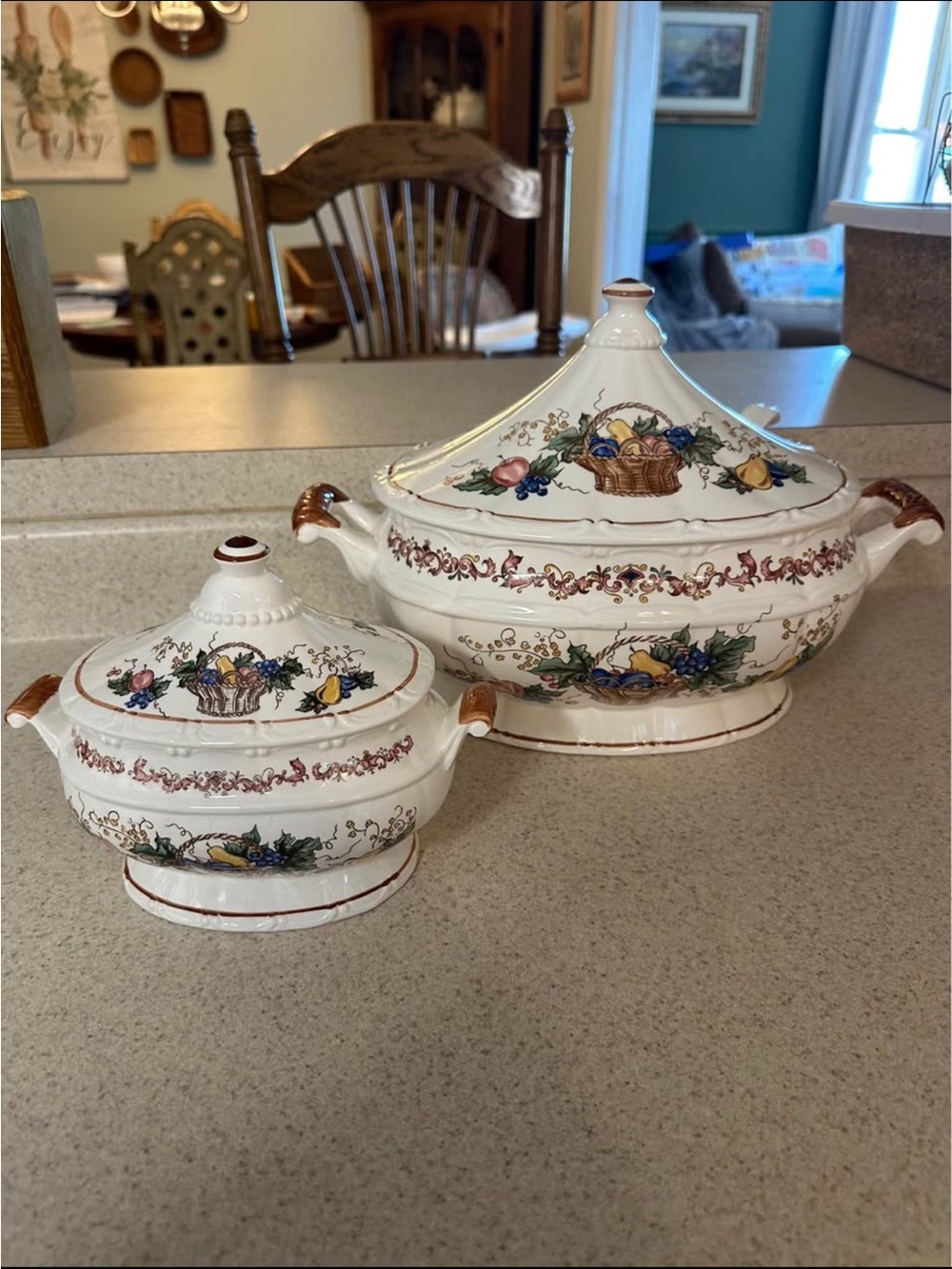 Vintage Ceramic Harvest Basket Soup Tureen set of 2